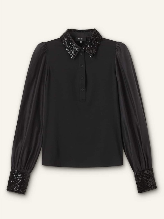 ME+EM Tops - ME+EM Sequin Mixed Media Layering Shirt - Black Sz 12